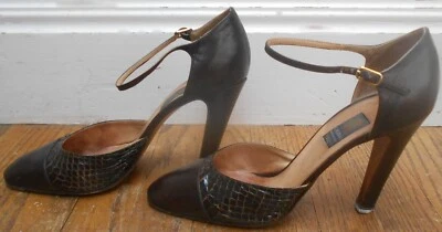 ITALIANO MARRÓN CUERO Y LAGARTO 4" Tacones por CASADEI - Talla 8 - Clásico con correa para el tobillo Foto 1 de 4