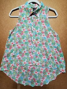 Factorie Womens Sleeveless Button Shirt Top Blouse Small Pink Green Floral - Picture 1 of 10