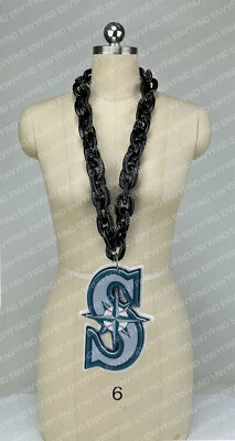 New MLB SEATTLE MARINERS Jumbo Big BLACK Fan Chain Necklace Foam - Image 1 of 3