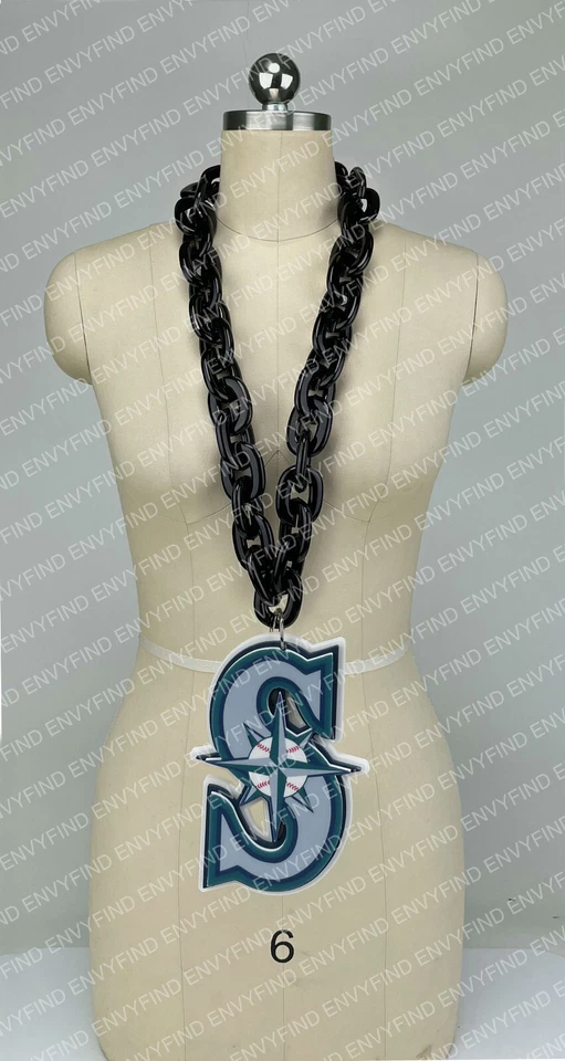 New MLB SEATTLE MARINERS Jumbo Big BLACK Fan Chain Necklace Foam - Image 1 of 3