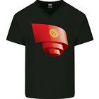 Curled Kyrgyzstan Flag Kyrgyz Day Football Mens V-Neck Cotton T-Shirt