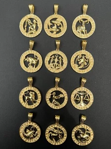 14k Gold Plated Real Solid 925 Silver Zodiac Astrology Sign Pendant Necklace 1" - Picture 1 of 12