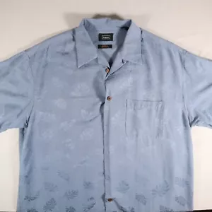 Haggar Hawaiian Shirt Mens Size L 100% Silk Short Sleeve Blue Floral - Picture 1 of 15