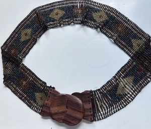 Handmade Bali beaded stretch belt w Teak Wood clasp- 34”Diamonds- Festival Wear! - Picture 1 of 5