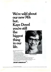 PRINT AD, 1971 Air India Boeing 747s Kaye Dowd 70's Travel Nice To Be Loved - Picture 1 of 1