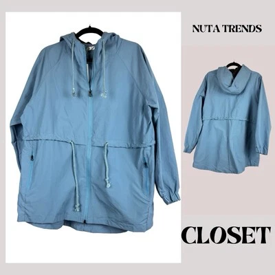 MEANEOR Mujer Impermeable Chaqueta con Capucha XL, Ligera, Azul Informal, Ropa Activa Foto 1 de 4