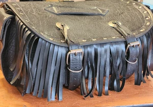 Faux Leather Motorcycle Saddle Trunk Bag American Biker Fringe Lightly Used - Picture 1 of 17