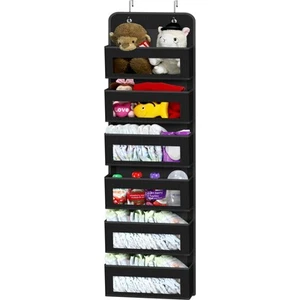 Simple Houseware Over Door/Wall Mount 6 Clear Window Pocket Organizer, Black - Picture 1 of 6