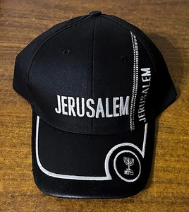 JERUSALEM ADJUSTABLE EMBROIDERED BLACK BASEBALL CAP HAT FROM ISRAEL VINTAGE - Picture 1 of 4