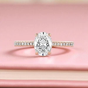 IGI Certified Lab Grown Diamond Engagement Ring 14K Rose Gold 1.75 Ct Oval Cut - Picture 1 of 11