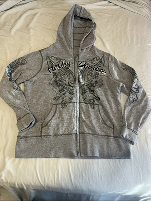 Chaqueta con Capucha Harley Davidson Gris Mujer Cremallera XL Logo Bordado  Foto 1 de 4
