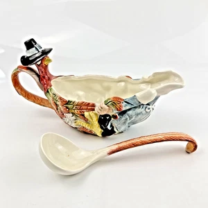 Fitz & Floyd Pilgrims Progress 1990 Acción de Gracias Gravy Boat & Cucharón - Imagen 1 de 11