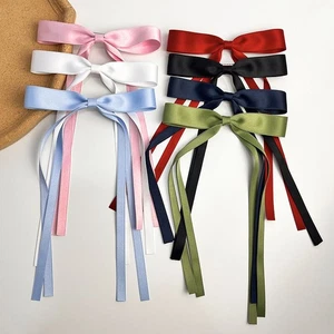 Ribbon Bow Hair Clip Braided Long Hair Barrettes Solid Color Ponytail Clip Sweet - Picture 1 of 14