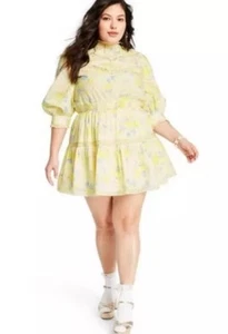 LoveShackFancy X Target 3X Yellow Floral Dress Louise Pintuck Cottage Prairie - Picture 1 of 4