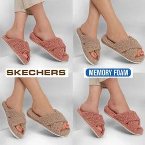 LADIES SKECHERS SLIPPERS CUSHIONED COZY MEMORY FOAM FUR MULES SHOES CLOGS SIZE - Picture 1 of 14