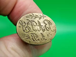 Antique 18th Century Brass Floral Initials "BADS ab" Sealing Wax Seal Stamp - Picture 1 of 7