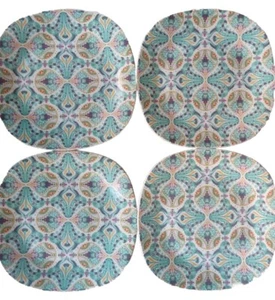 Cynthia Rowley Linea Blue Ceramic Dinner Plates Paisley Floral 10.25" Set 4 MINT - Picture 1 of 3