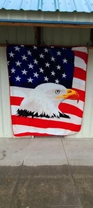 EAGLE AND AMERICAN FLAG USA AMERICA QUEEN SIZE BLANKET BEDSPREAD - Picture 1 of 2