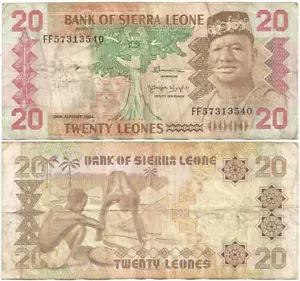 1984 SIERRA LEONE VETERAN ZWEITES Datum ""20 LÖWEN"" ANMERKUNG Präsident SIAKA STEVENS - Bild 1 von 3