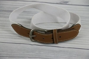 Vintage Little Boys Cloth Belt Size Medium White Tan Nickle Hardware - Picture 1 of 4
