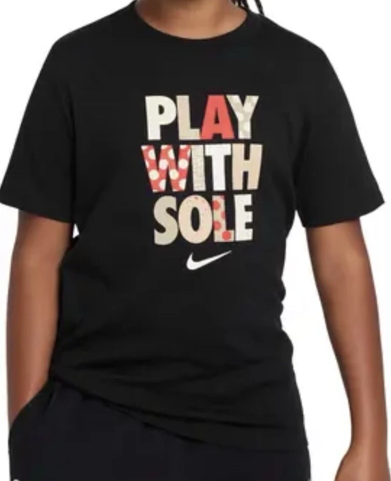 Camiseta Nike Niños Gráfica XL Negra Suela de Juego Manga Corta Algodón Elastizado Informal Foto 1 de 4