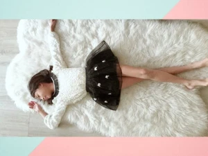 2-piece Lace Sweatshirt, Black Tulle Leather Skirt - Picture 1 of 10