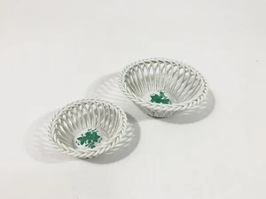 2x Herend Chinese Bouquet Green Round Open Weaved Trinket Basket Bowl Set - Picture 1 of 9