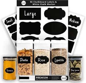 96 Chalkboard Labels for Storage Bins, Chalkboard Stickers with Chalk Maker, Cha - Picture 1 of 9