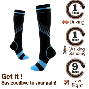 Compression Socks For Men & Women Varicose Veins NHS Flight Black Blue - Picture 1 of 4