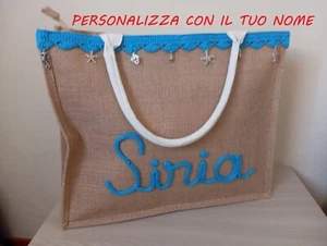 Borsa in Juta con ricami ad uncinetto Personalizzata con Nome - Picture 1 of 15