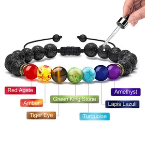 7 Chakra Reiki Braided Bracelets Handmade Mixed Natural Gemstone Round 8mm Beads - Picture 1 of 61