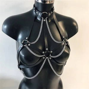 Mujeres Cuero Cuerpo Cadena Correa Pecho Arnés Cinturón Cintura Sujetador Gótico Bondage - Imagen 1 de 5