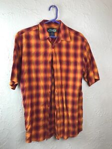 Mango Plantation Mens Short Sleeve Button Front Casual Plaid Shirt Orange medium