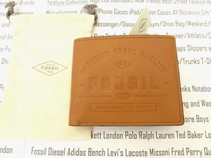 FOSSIL Bifold Leather Wallet Mens LEE Tan Embossed Coin Wallets in DustBag R£59 - Picture 1 of 10