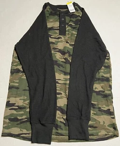 Black Jack Men T-Shirt Size Large Green Camo Henley Raglan Long Sleeve Tee - Picture 1 of 5
