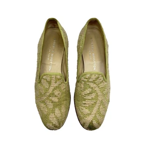 Zapatos planos mocasines Stubbs de algodón verde salvia beige floral tweed sin cordones talla 6 - Imagen 1 de 10