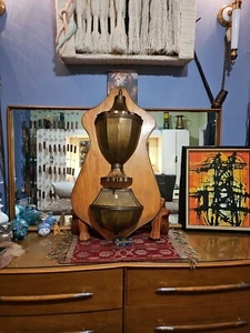 Huge 40" Nora Fenton Vtg Brass & Wood Lavabo Wall Water Fountain - Picture 1 of 14
