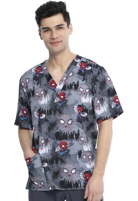Spiderman Cherokee Scrubs Tooniforms Marvel Unisex V Neck Top TF606 MAOP - Image 1 of 4