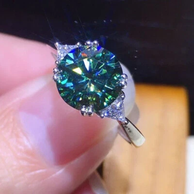 Anillos ajustables con dije de plata gemas de moissanita azul verde ala de ángel para mujer 6-10 Foto 1 de 4