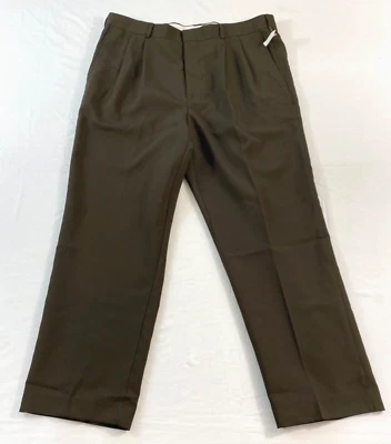 men's John Blair dress pants size 35x28 brown pleated zipper pockets polyester - Image 1 of 4