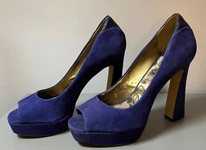 Sam Edelman Tacoma Women's Royal Blue Suede Peep Toe Platform Heel Pump Sz 9 1/2 - Picture 1 of 10