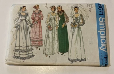 Simplicity Pattern 6671 Wedding Bride Bridesmaid Dress Size 8 Vintage 1974 Uncut - Image 1 of 4