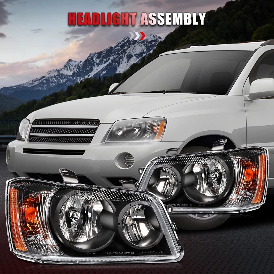 Farol par conjunto carcaça preta Toyota Highlander 2001-2007 - Imagem 1 de 4