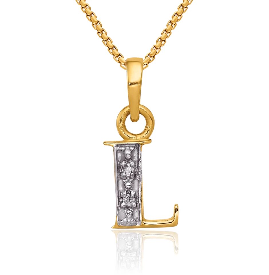 Collar inicial de diamantes con letra L de oro amarillo macizo de 14K Foto 1 de 1