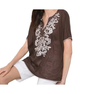 Chico's Embroidered Knit Poncho Brown White Sz L/XL Bohemian NWT - Image 1 of 4