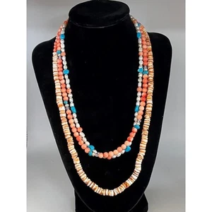 Three Blue Turquoise Angel Coral Spiny Oyster, Pearl Necklaces Native American H - Bild 1 von 2