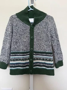 Hanna Andersson Boys Cardigan Sweater Size 3T Gray and Dark Green Cotton - Picture 1 of 5