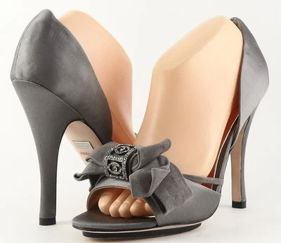 $225 BADGLEY MISCHKA BABETTE Gris Satinado NOCHE Diseñador Bombas 10 FUNCIONA PEQUEÑO Foto 1 de 4