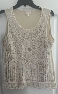 Adiva Cream Colored Tank Top~Crochet Sleeveless Lined Bohemian~Size Medium - Picture 1 of 11