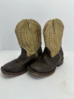 Botas de Vaquero Roper Bronceadas y Marrón Bordadas Niños Pequeños Talla 8 Puntera Cuadrada Occidental Foto 1 de 4